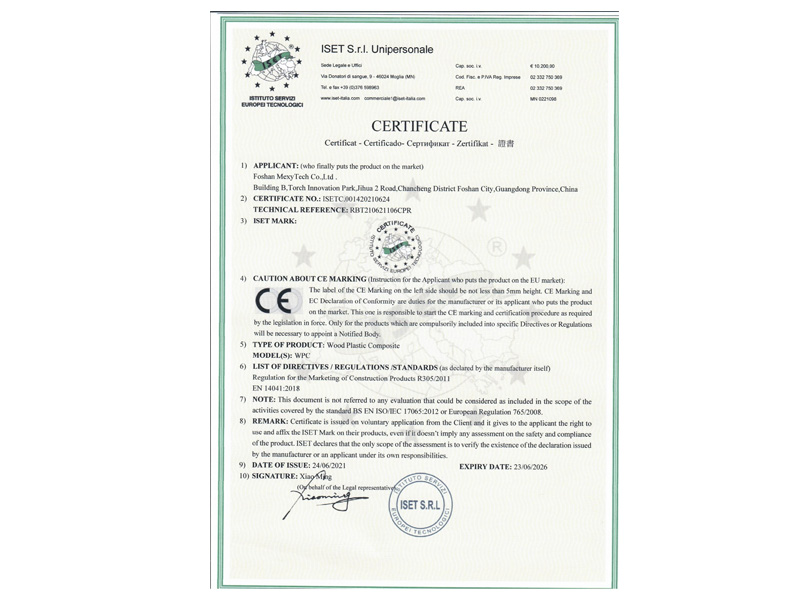 Todos los productos de plástico de madera Mexytech han obtenido la certificación CE